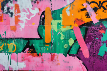 A bold, colorful abstract background with neon graffiti elements. The urban-inspired splashes of vibrant pink, electric green, and fiery orange create an energetic, raw, and visually edgy street-art