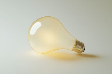 A glowing light bulb rests on a light beige surface, symbolizing ideas and innovation.