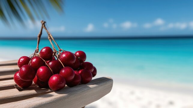 Fresh red berries on a beach