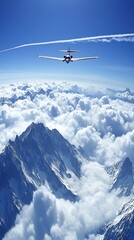 Fototapeta na wymiar Private Jet Soaring Above Alpine Peaks.