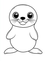 Obraz premium Adorable Seal Cartoon: A charming cartoon illustration of a cute seal with big, expressive eyes, offering a delightful glimpse into the playful world of marine life. 