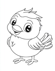 Fototapeta premium Cheerful Chick Illustration: A charming illustration of a happy chick with expressive eyes, friendly smile, and fluffy feathers, radiating joy and innocence.