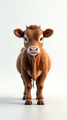 A brown cow with a white face and black hooves