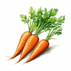 an AI Image Generator, Illustration of Three Fresh Carrots with Green Leaves