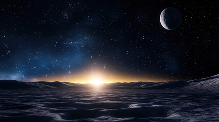 Celestial sunrise event on the moon stunning space landscape cosmic environment breathtaking viewpoint