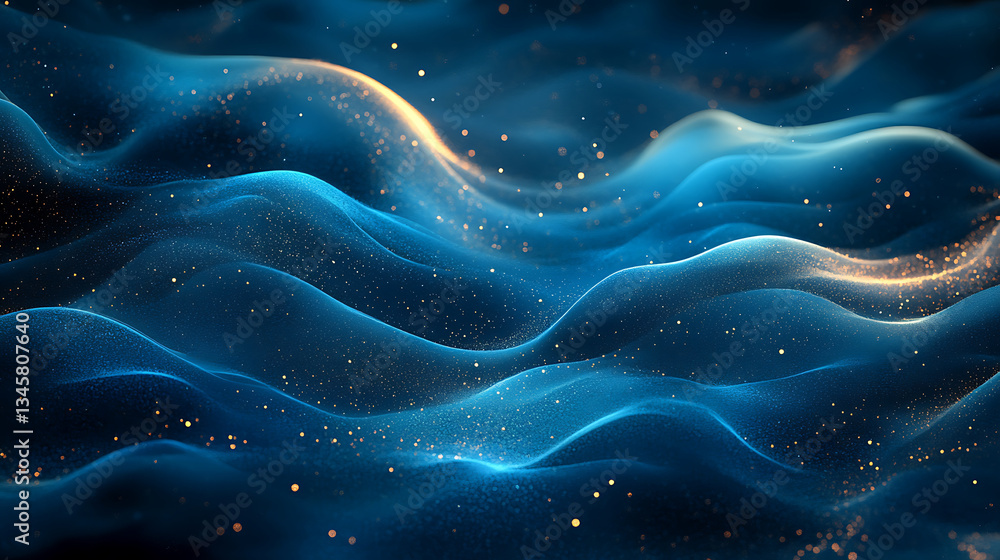Aufkleber mesmerizing blue wave pattern with shimmering particles creates celestial atmosphere, evoking sense 