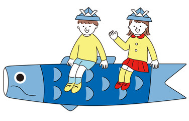 Children's Day Carp streamers-7　こどもの日のイラスト素材。鯉のぼりの装飾。端午の節句のあしらい。