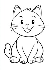 Cute Cat in Outline: Adorable illustration of a smiling cat in simple black outline, ideal for coloring and adding a touch of playfulness.