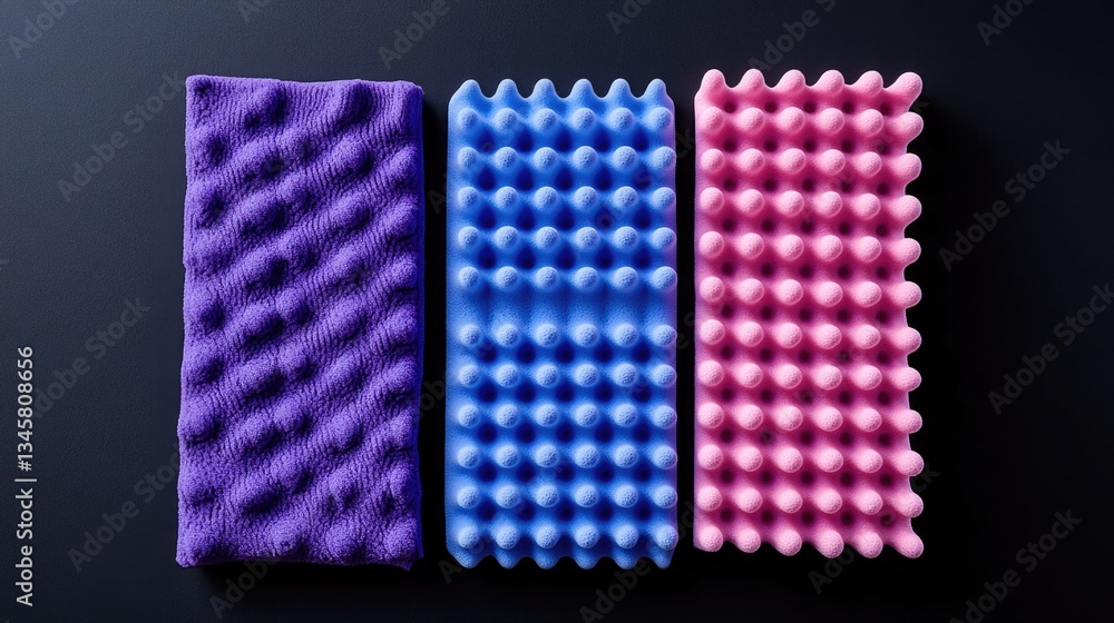 Poster a collection of three foam trays in various colors placed on a black surface