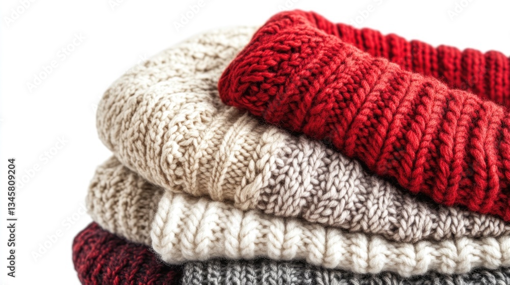 Aufkleber a pile of knitted sweaters stacked on top of each other for storage or display