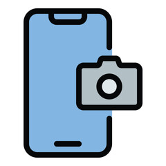 Smartphone Camera icon flat line style illustration representing mobile photography and video recording, suitable for camera apps, social media, and content creation platforms..