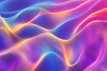 Obraz premium A mesmerizing, colorful abstract background featuring radiant aurora-like waves. The dynamic, flowing light patterns in bright cyan, deep magenta, and golden amber create a dreamy, ethereal, and