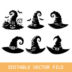 set of silhouettes of halloween hats
