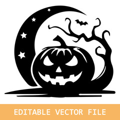 Halloween scary face pumpkin silhouette vector illustration