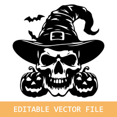 Halloween witch, skull and pumpkin, dark themer Artwork