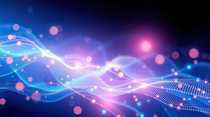 Obraz premium Vivid wave patterns filled with colorful lights and dots create a captivating digital representation of movement and energy during nighttime