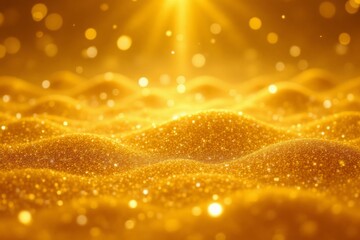 Abstract depiction of golden particles and illuminated glowing background - obrazy, fototapety, plakaty