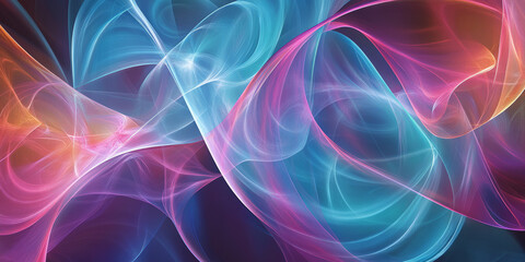 A futuristic, colorful abstract background with layered liquid crystal formations. The translucent, glowing textures in radiant indigo, neon turquoise, and deep crimson create a visually rich,