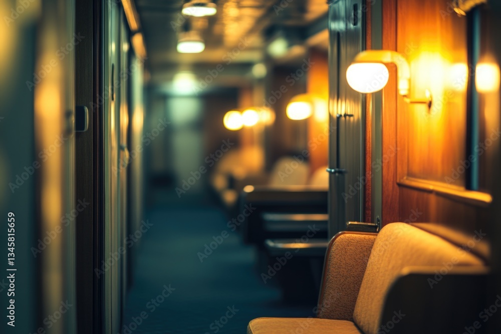 Poster row of seats inside a train car with space for passengers
