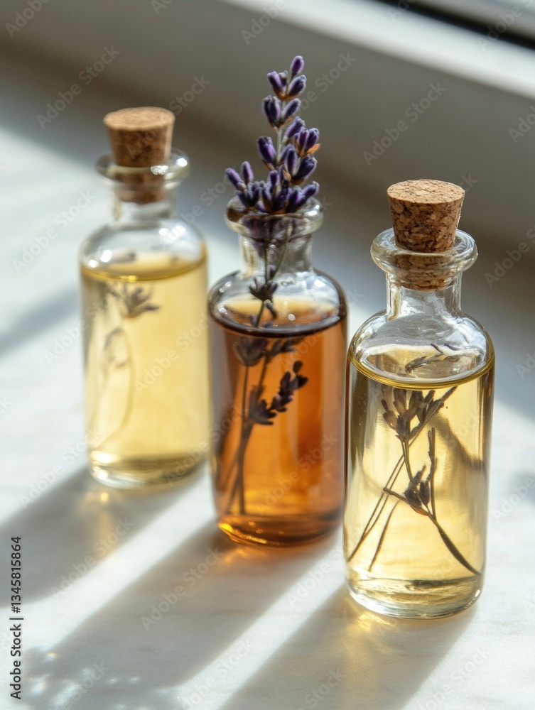 Poster Three small bottles containing different types of oils