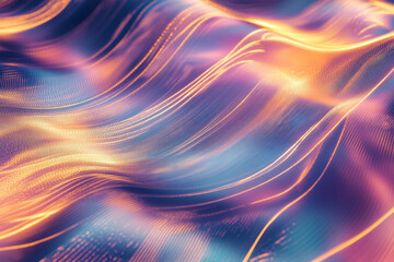 A surreal, colorful abstract background with cascading light trails. The flowing, dynamic streams in radiant gold, deep indigo, and soft peach create a mesmerizing, dreamy, and visually immersive