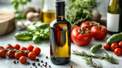 High-Quality Cooking Oil Elegantly Presented on a White Marble Countertop