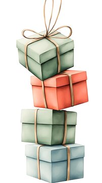 Stacked pastel gifts with twine tied.