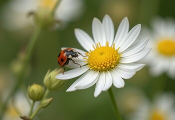  Ladybug on a white daisy with a soft-focus background