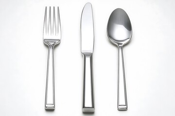 Polished Cutlery on White Background.