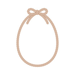 Easter rope frame with bow. Isolated cute egg-shaped string line with brown color border for cards, invitations, banners, labels, gift tags, and more.