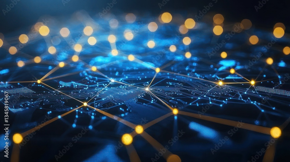 Poster abstract depiction of a complex connected network technology system