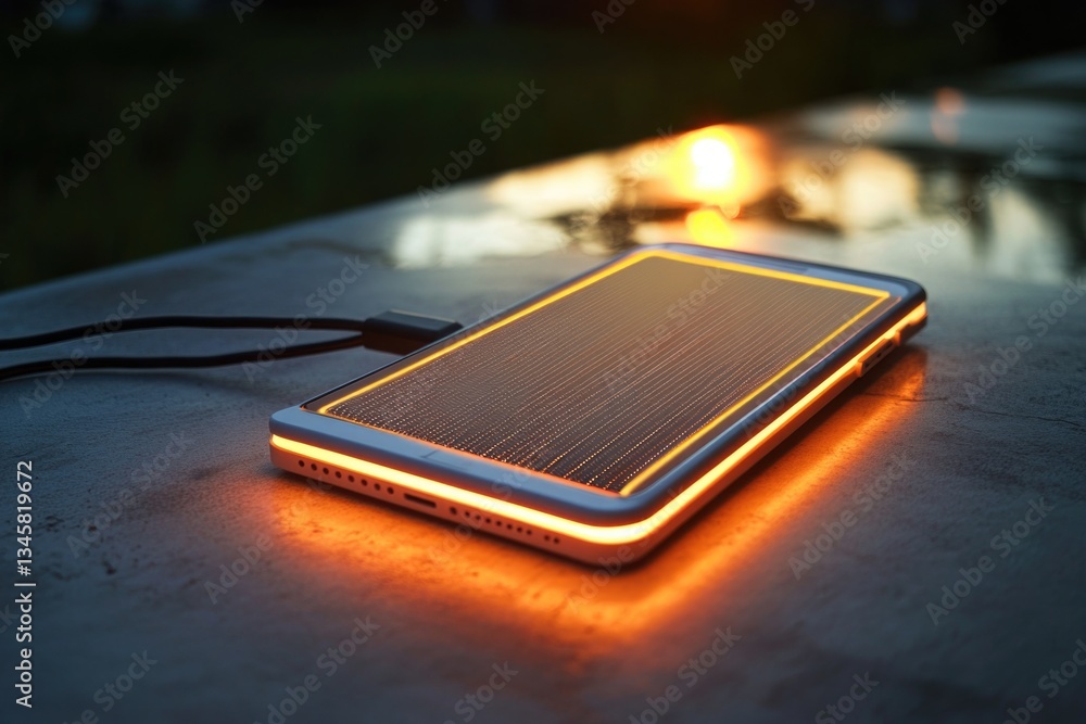 Poster a solar powered device charging on a table surface