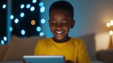 Children accessing online resources in an underdeveloped area showcasing joy and curiosity