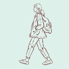 a girl in sweater with backpack vector for illustration card decoration
