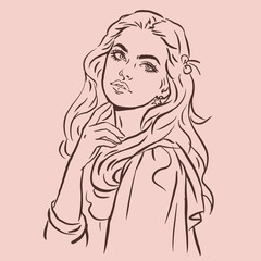 a girl with long hair posing vector for illustration card decoration