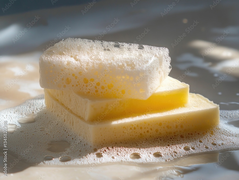Aufkleber a pair of soaps sit on a table, ready for use