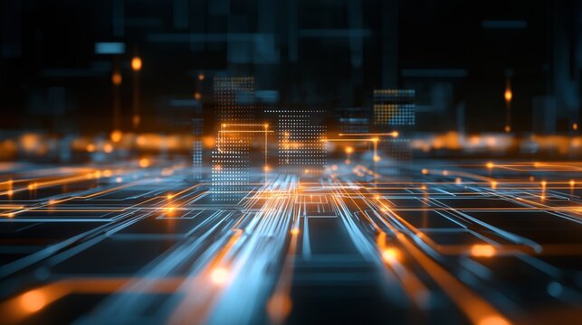 Futuristic AI-driven logistics system optimizing operations in a digital network of interconnected nodes and circuits