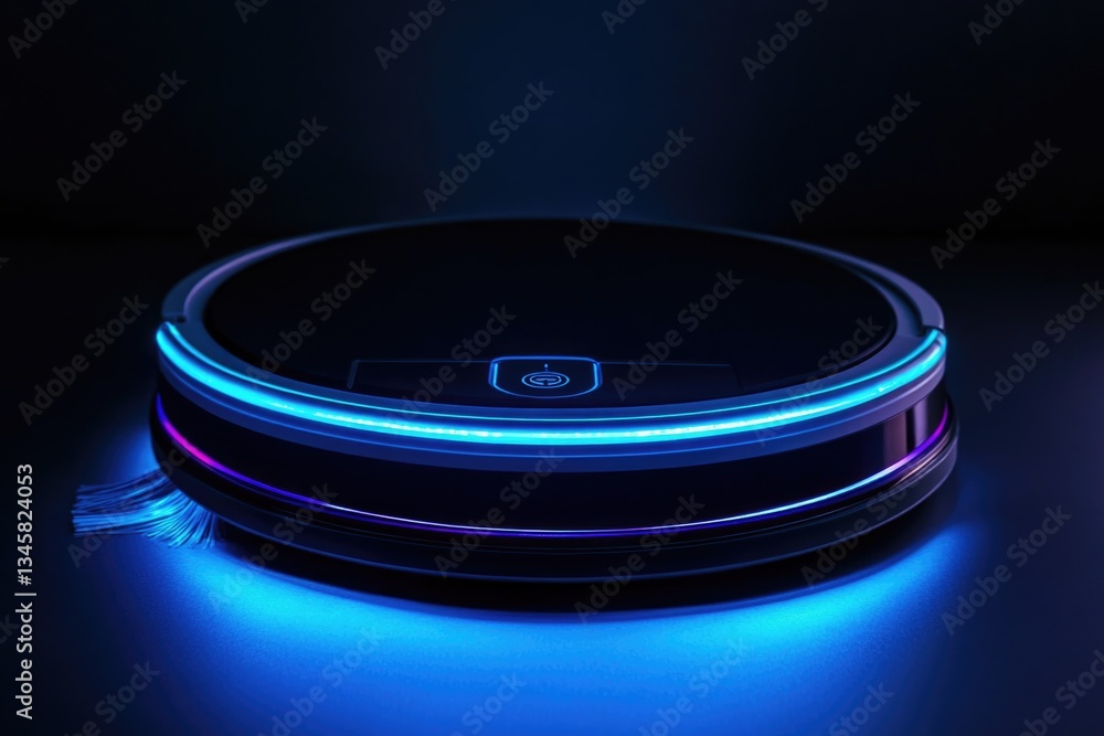Aufkleber a robotic vacuum cleaner sits on a table ready to use, with its various parts and sensors visible