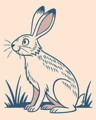 Obraz premium Illustration of a rabbit sitting in grass against a light orange background art. Perfect for Spring Invitations, Holiday Branding, and Creative Event Projects