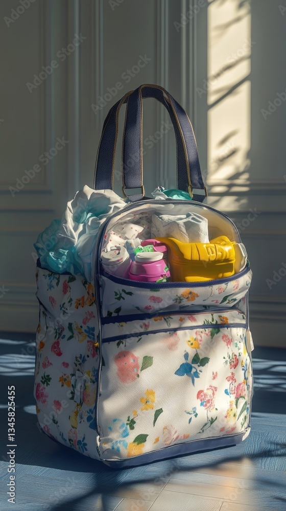 Poster a bag filled with diverse items, perfect for showcasing everyday life or as a prop in various settin