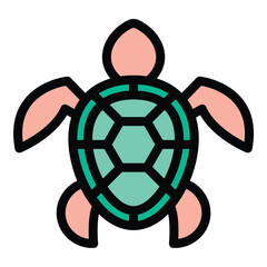 Obraz premium Turtle icon flat line style illustration representing marine life, slow and steady movement, and nature conservation, suitable for wildlife organizations, ecological campaigns, and pet-related designs