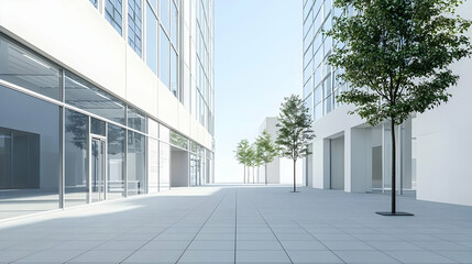 Fototapeta premium Modern White Commercial Buildings On Empty City Street