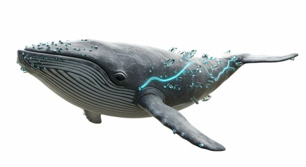 Fototapeta premium Swimming Whale with Crystals and Glowing Line Creative Concept Art