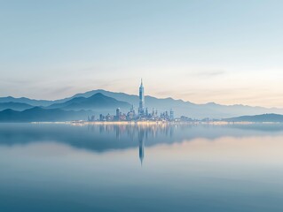 Calm Cityscape Sunrise Reflection.