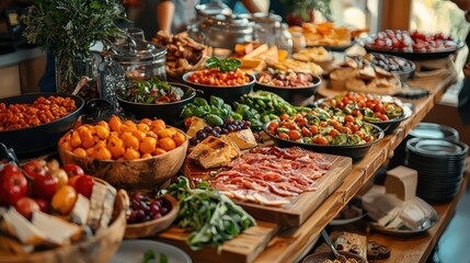 A large table laden with diverse food options for dining