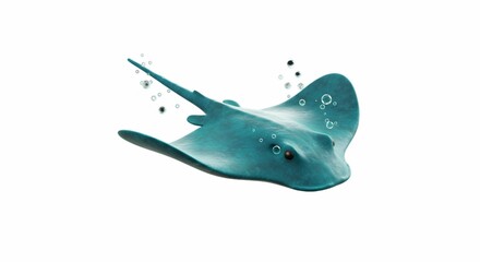 Fototapeta premium Isolated Blue Stingray Swimming Underwater with Bubbles Around It