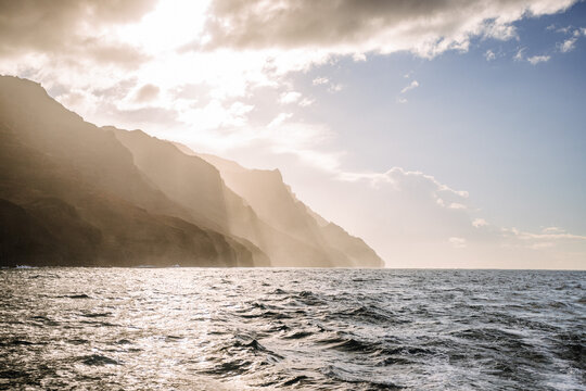 Na Pali Coast on Kaua'i, Hawai'i from a sailboat catamaran cruise