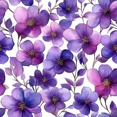 Seamless beautiful purple flowers watercolor style pattern