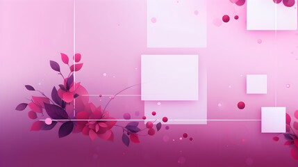 A blossoming floral bouquet in shades of pink and purple, gracefully arranged against a backdrop of soft geometric shapes and delicate floating dots, evoking a sense of serene beauty.