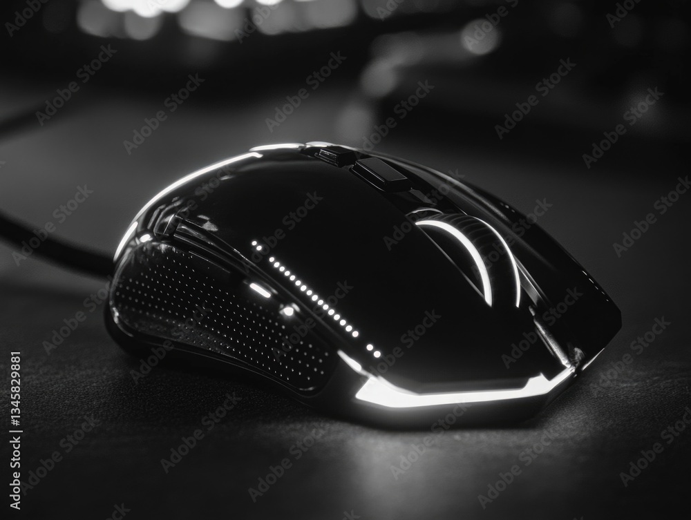 Poster A close-up image of a computer mouse in monochrome tones